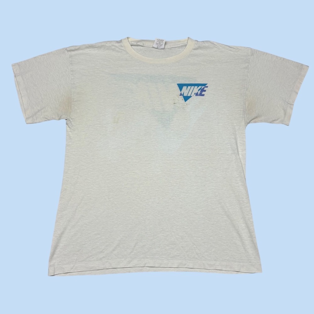 Vintage Nike Grey Triangle Logo T-Shirt XL Made in USA Single Stitch 80s 90s